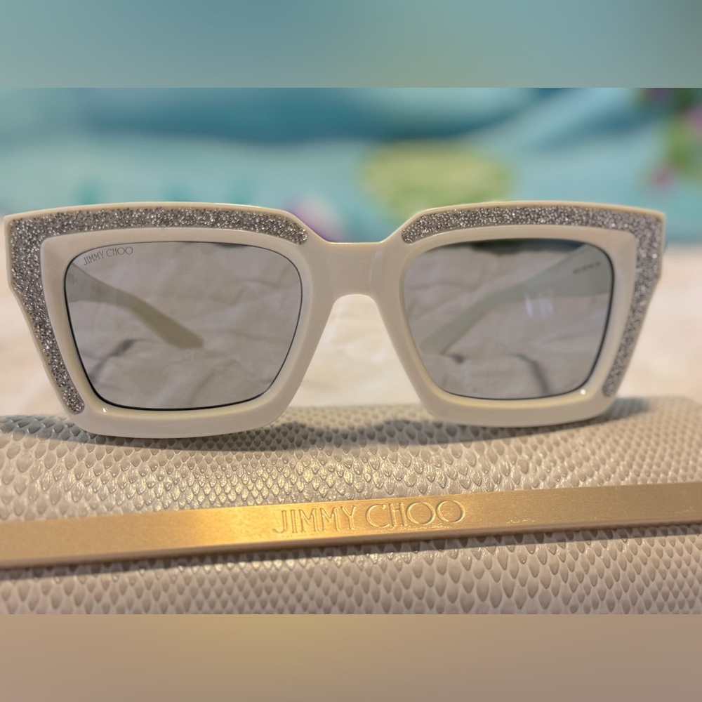 AUTHENTIC RUNWAY JIMMY CHOO WHITE SWAROVSKI CRYSTAL SUNGLASSES MSRP $500